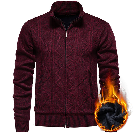 Herren Strickjacke mit Zopfmuster und hohem Stehkragen Heidi-Mode