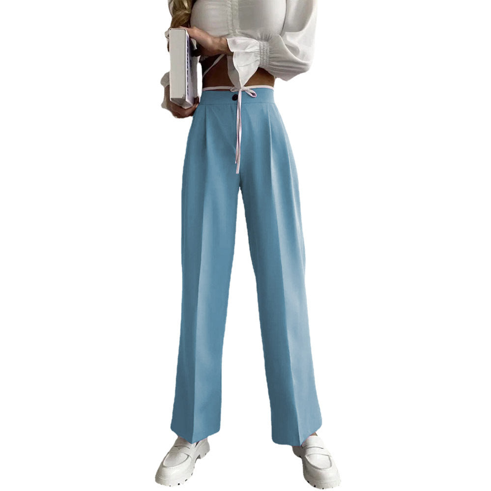 Damen weite klassische Hose mit hohem Bund und praktischen Bindegurten Heidi-Mode