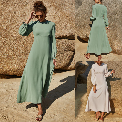 Damen Langärmliges Maxi-Kleid mit gerafftem Detail Heidi-Mode