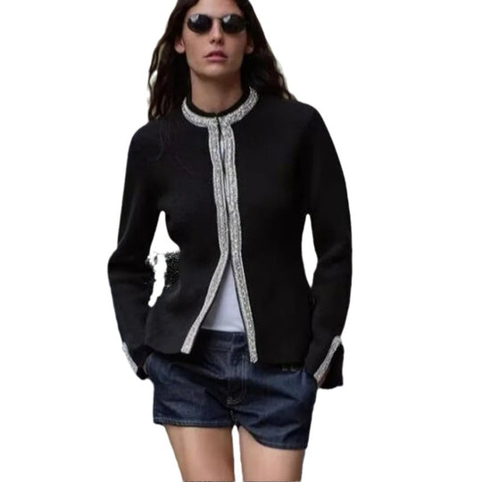 Damen Elegante Blazerjacke mit feinen Borte-Details Heidi-Mode