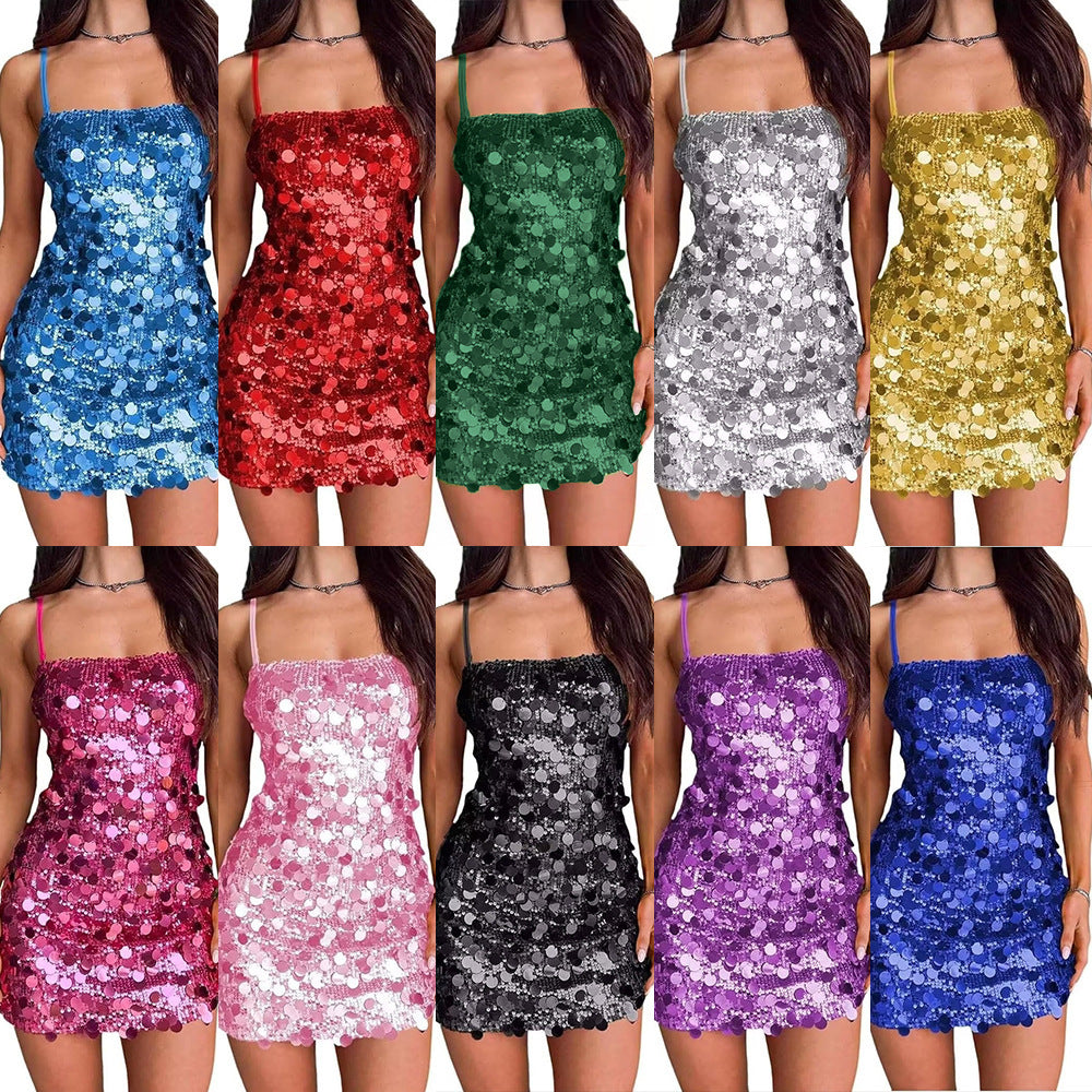 Damen Sexy Minikleid mit funkelnden Pailletten und schmalen Trägern Heidi-Mode