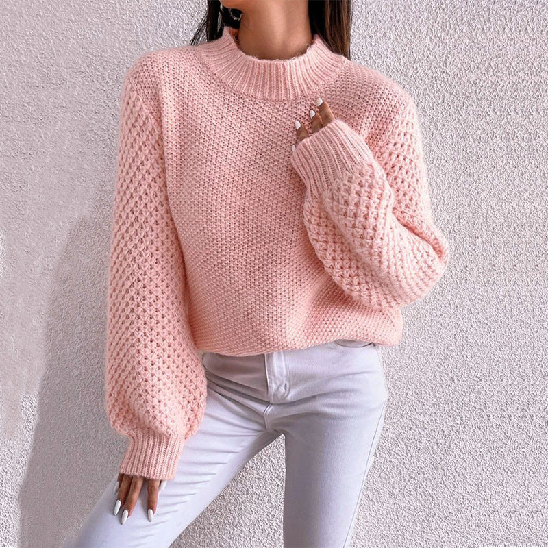 Damen kuscheliger Oversized Pullover mit strukturiertem Muster und Rollkragen Heidi-Mode