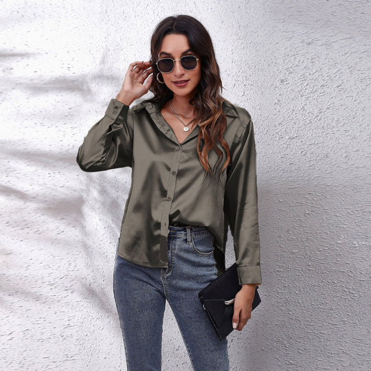Damen Satin Bluse mit Knotenverschluss Heidi-Mode