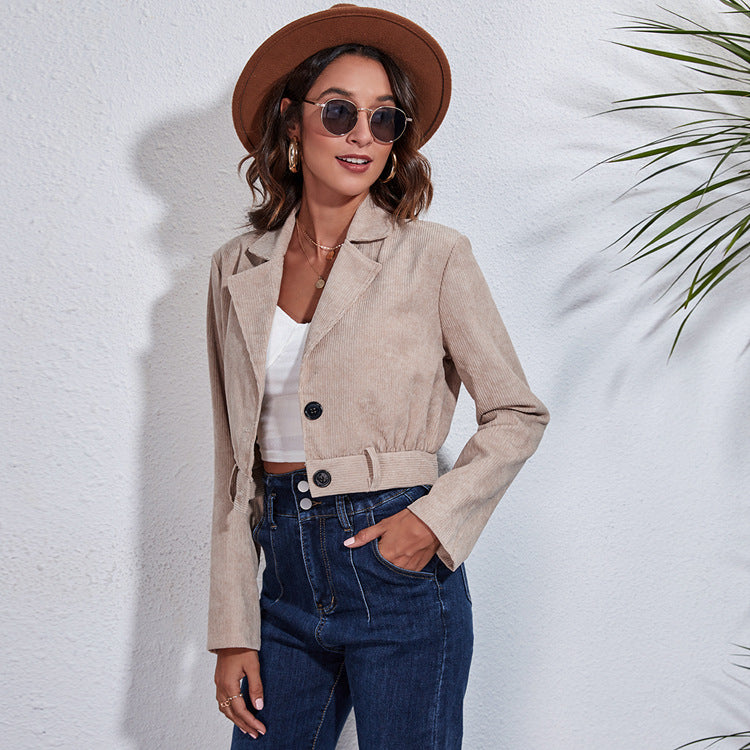 Damen Cropped Blazer mit Taillengürtel und modernem Schnitt Heidi-Mode