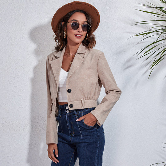 Damen Cropped Blazer mit Taillengürtel und modernem Schnitt Heidi-Mode