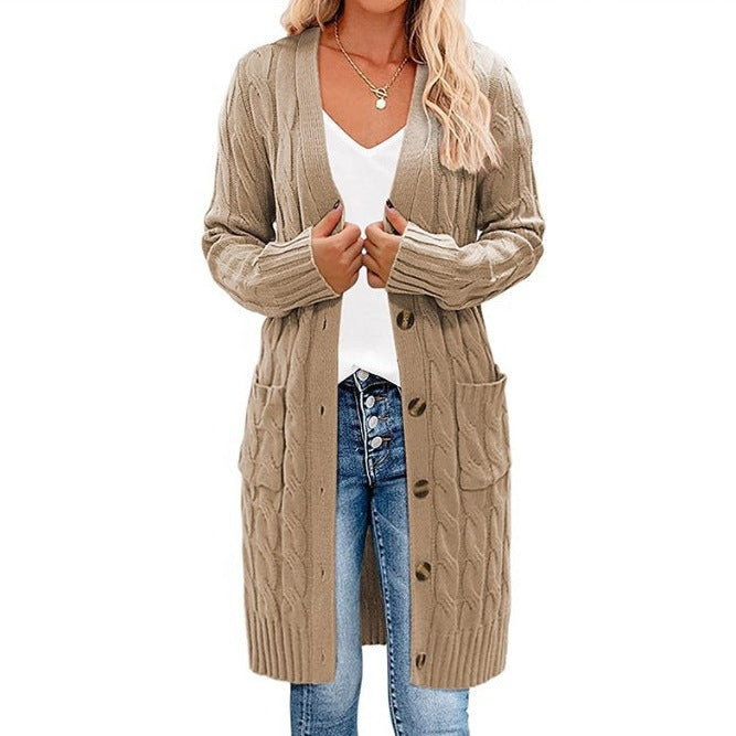 Damen Grobstrickcardigan mit Taschen und Knopfdetails Heidi-Mode