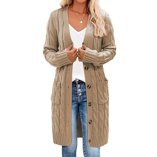 Damen Grobstrickcardigan mit Taschen und Knopfdetails Heidi-Mode