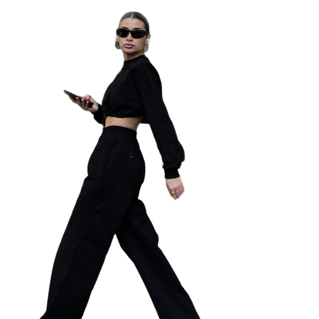 Damen Sportliches Crop-Set aus weichem Material mit elastischem Bund Heidi-Mode
