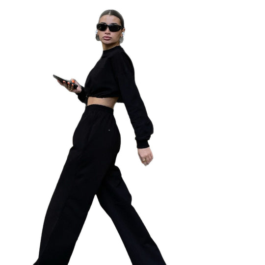 Damen Sportliches Crop-Set aus weichem Material mit elastischem Bund Heidi-Mode