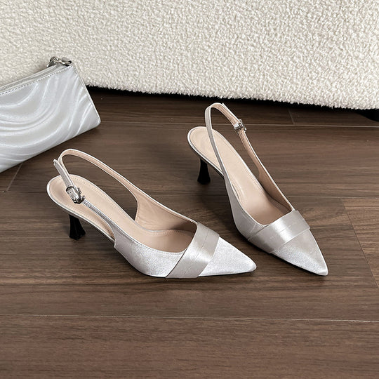 Damen Sling-Pumps mit eleganter Satin-Oberfläche und raffinierter Absatzhöhe Heidi-Mode
