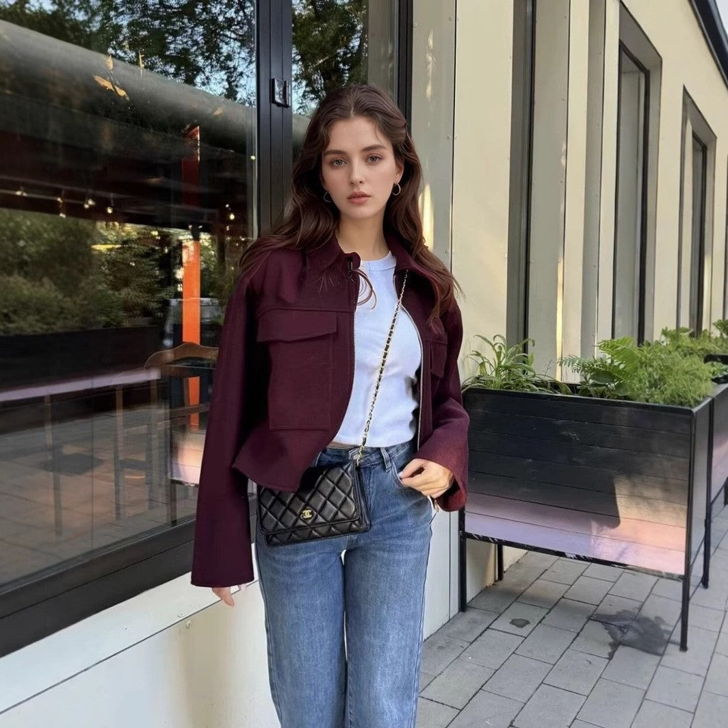 Damen lässige Fleecejacke mit praktischen Taschen und modernem Kragen Heidi-Mode