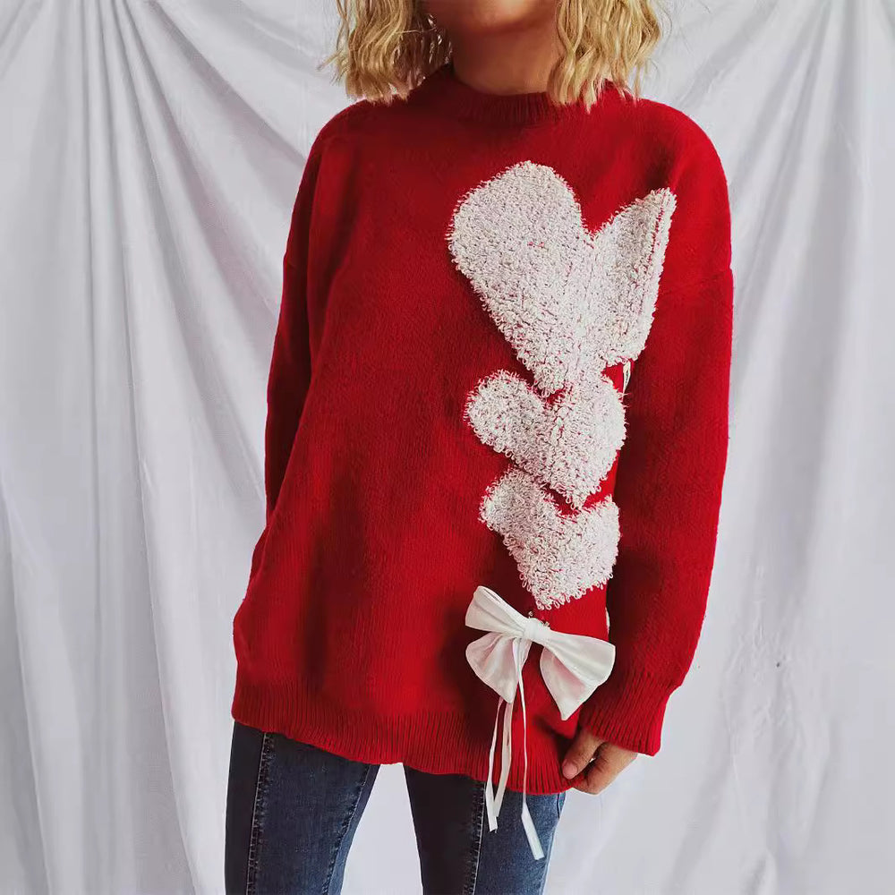 Damen Pullover mit herzförmigem Design und dekorativer Schleife Heidi-Mode