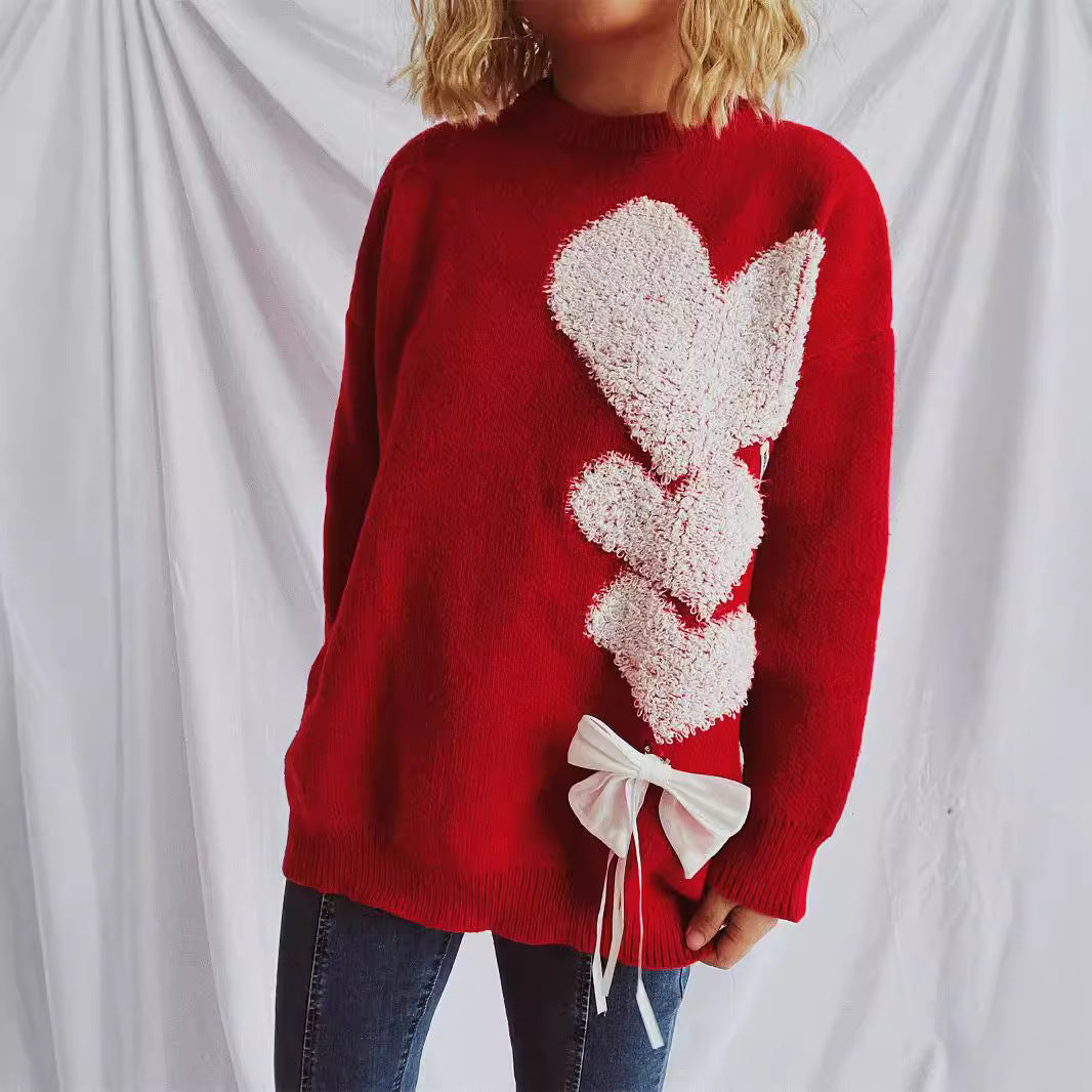 Damen Pullover mit herzförmigem Design und dekorativer Schleife Heidi-Mode