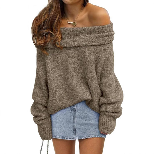 Damen Oversized Pullover mit schulterfreiem Design Heidi-Mode