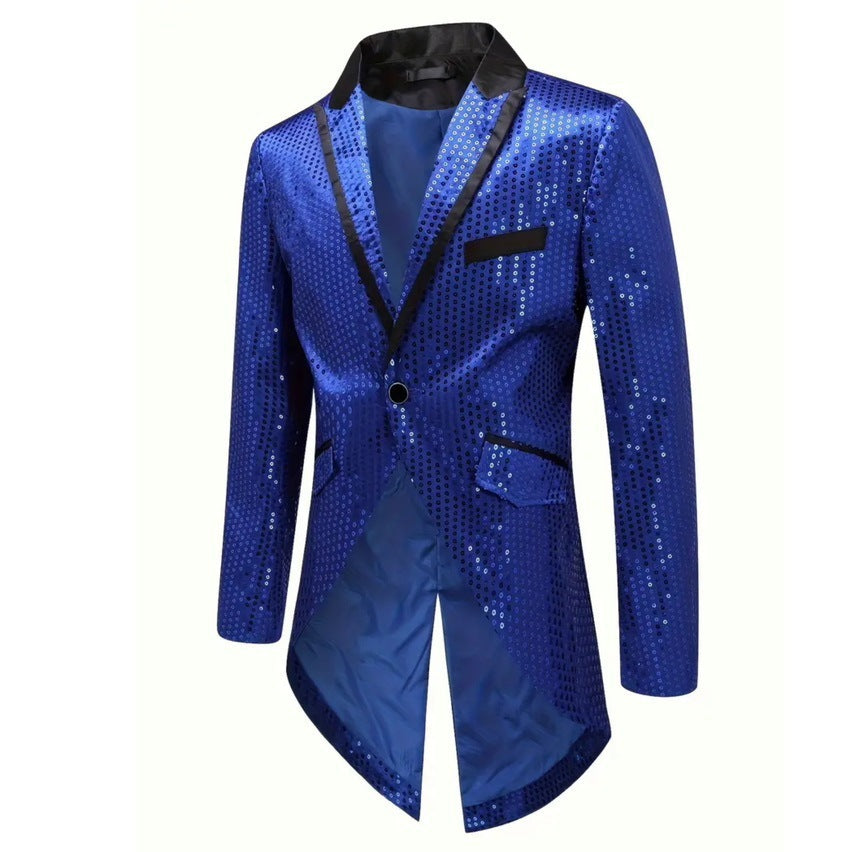 Herren eleganter Pailletten-Blazer mit asymmetrischem Schnitt und luxuriösem Design Heidi-Mode