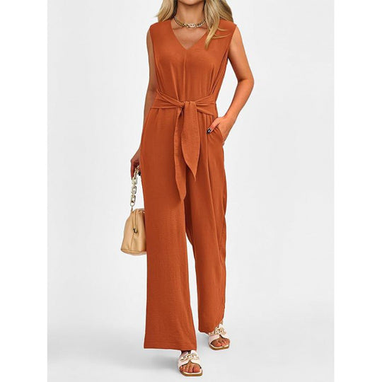 Damen Eleganter Jumpsuit mit taillierter Silhouette und V-Ausschnitt Heidi-Mode