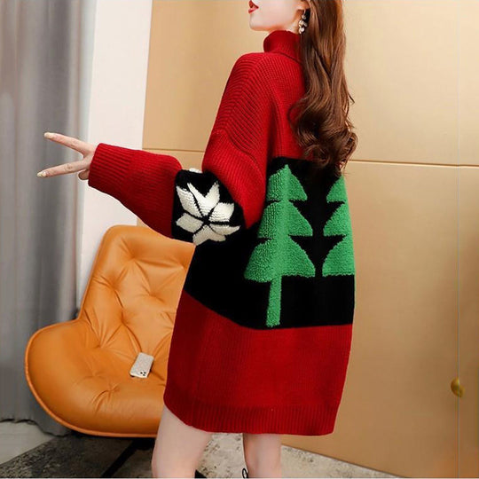 Damen Kuscheliger Rollkragenpullover mit festlichem Bärenmotiv Heidi-Mode
