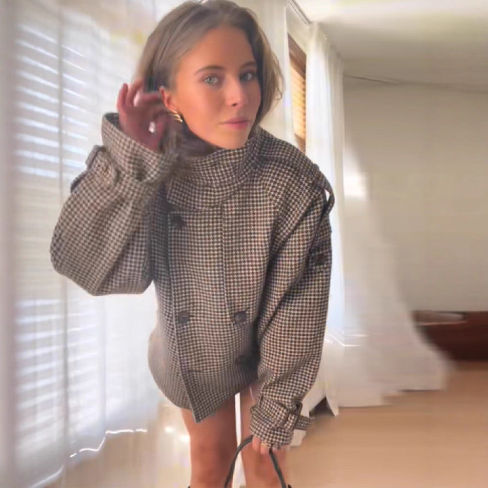 Damen Houndstooth Oversized Short-Jacke Heidi-Mode