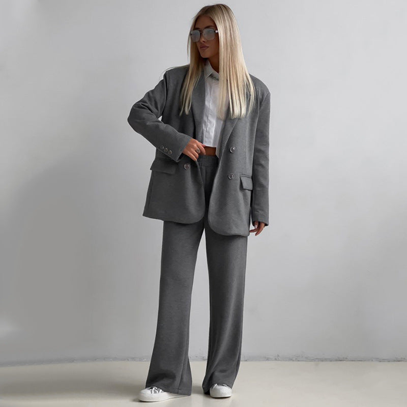 Damen elegantes lässiges Zweiteiliges Set mit oversized Blazer und weit geschnittenen Hosen Heidi-Mode