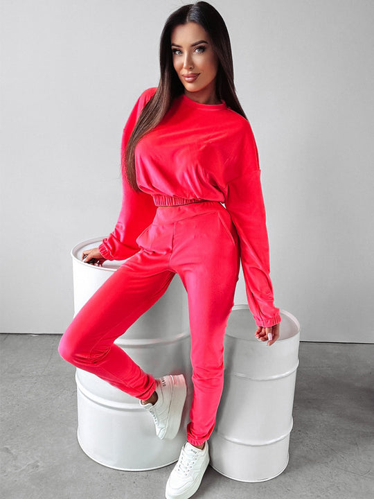 Damen Sportliches Loungewear-Set mit cropped Oberteil und bequemer Hose Heidi-Mode