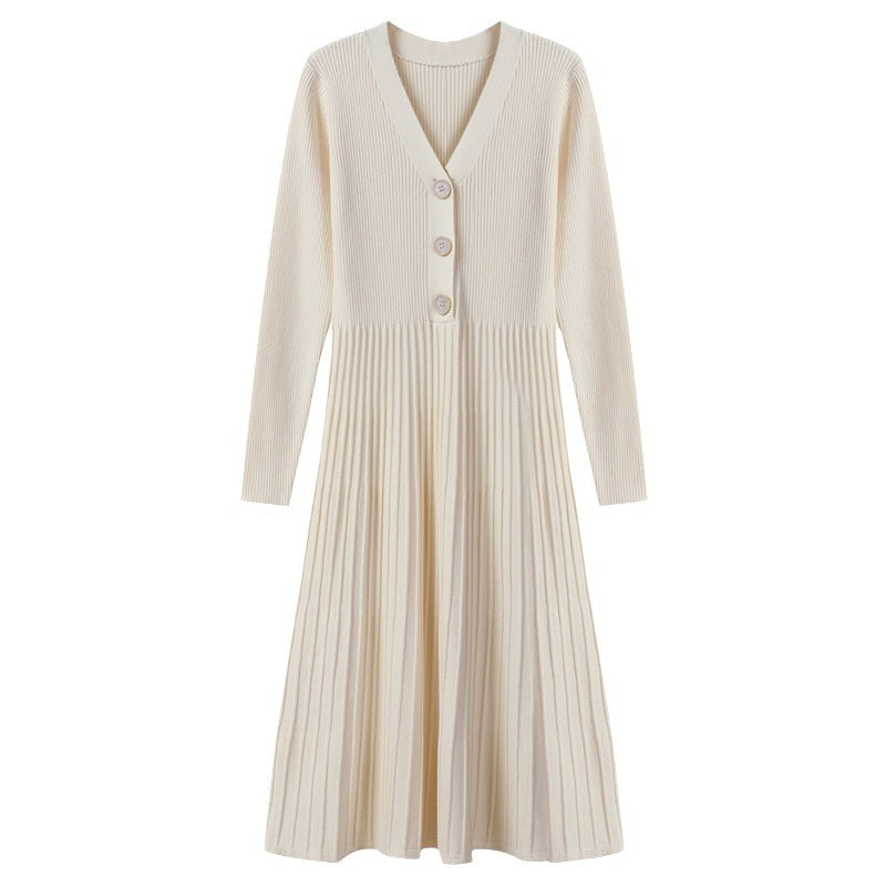 Damen Strickkleid mit Knopfverschluss und gerippter Struktur Heidi-Mode