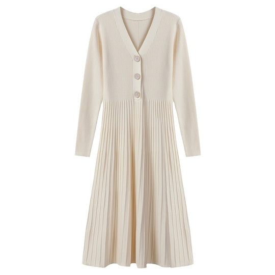 Damen Strickkleid mit Knopfverschluss und gerippter Struktur Heidi-Mode