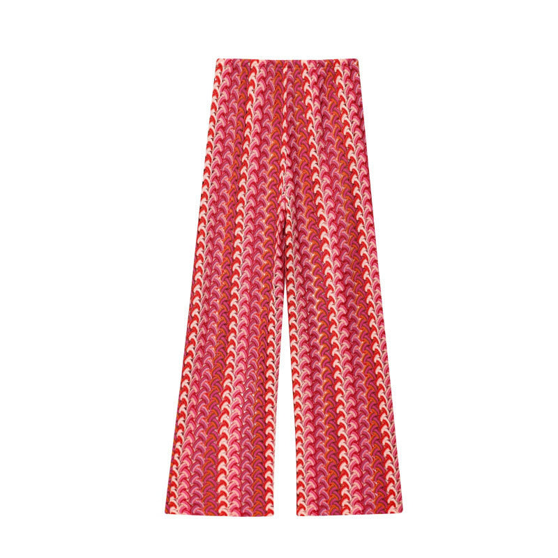 Damen weite Palazzohose mit auffälligem Wellenmuster und elastischem Bund Heidi-Mode