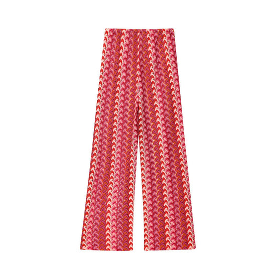 Damen weite Palazzohose mit auffälligem Wellenmuster und elastischem Bund Heidi-Mode