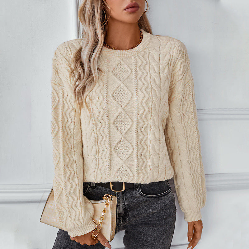 Damen Grobstrickpullover mit strukturiertem Zopfmuster Heidi-Mode