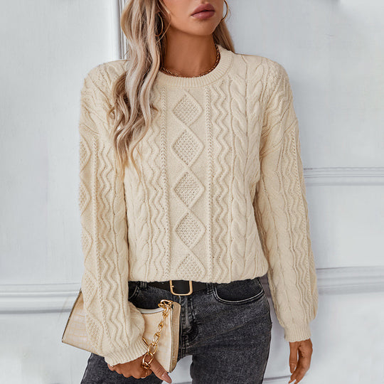 Damen Grobstrickpullover mit strukturiertem Zopfmuster Heidi-Mode