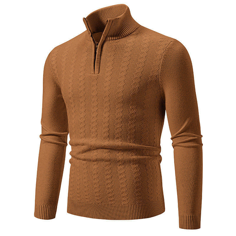 Herren Strickpullover mit Reißverschluss und grafischem Zopfmuster Heidi-Mode