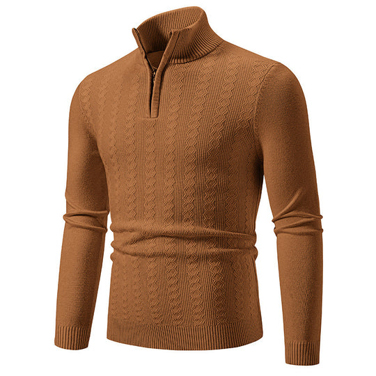 Herren Strickpullover mit Reißverschluss und grafischem Zopfmuster Heidi-Mode
