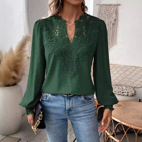Damen elegante Bluse mit kunstvollen Spitzenverzierungen Heidi-Mode