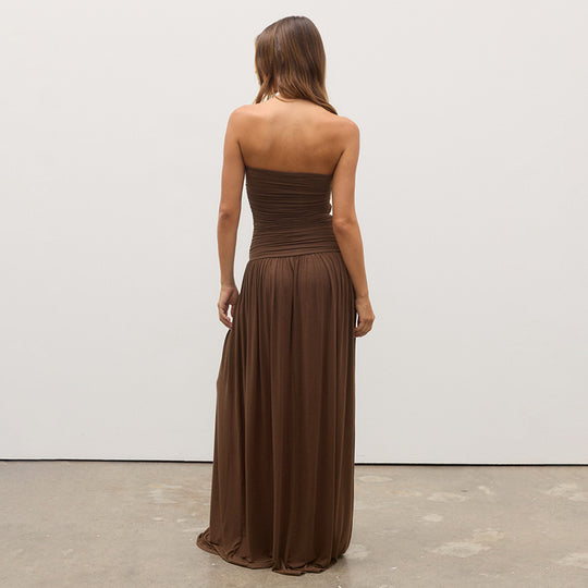 Damen Maxi-Kleid mit figurbetontem Oberteil und fließendem Rock Heidi-Mode