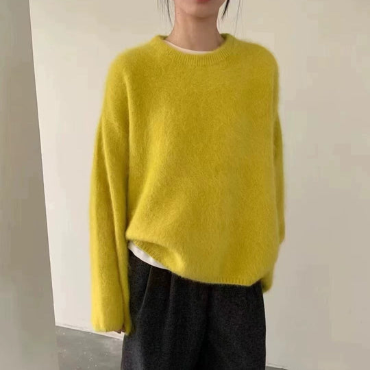 Damen Flauschiger Pullover mit überschnittenen Schultern und weitem Schnitt Heidi-Mode