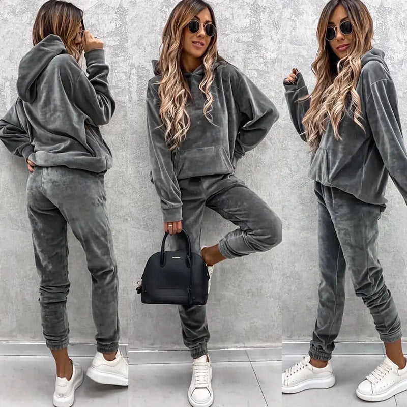 Damen kuscheliges Fleece-Set mit oversized Hoodie und bequemen Jogginghosen Heidi-Mode