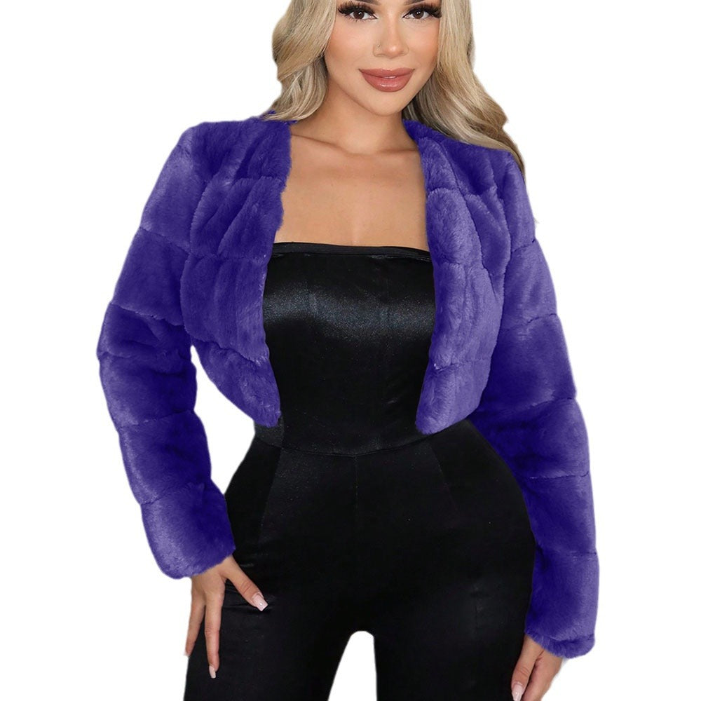 Damen Kurze Kunstpelzjacke mit breiten Ärmeln Heidi-Mode