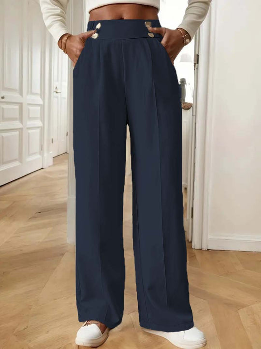 Damen Weite Hose mit dekorativen Knöpfen Heidi-Mode