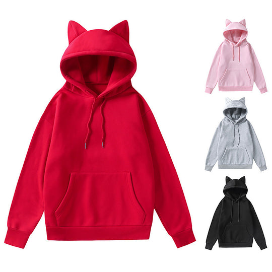 Damen Hoodie mit Katzenohren und Kängurutasche Heidi-Mode