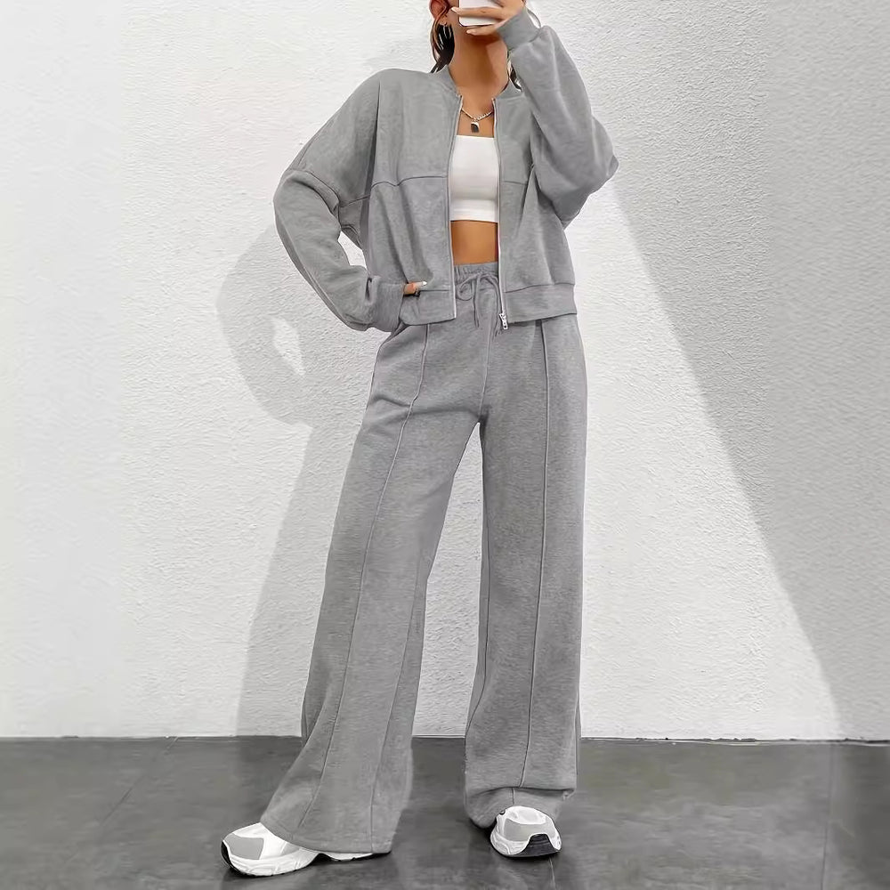 Damen lässiger Sweat-Anzug mit komfortablem Schnitt und praktischen Taschen Heidi-Mode