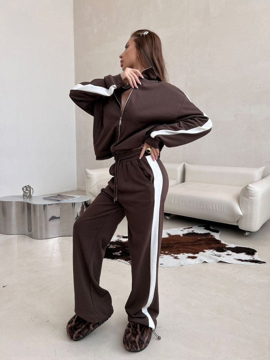 Damen sportlicher Fleece-Jogginganzug mit elastischem Bund und praktischen Taschen Heidi-Mode