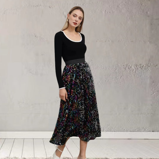 Damen Glitzer Maxi Kleid mit stylishen Pailletten und elegantem Schnitt Heidi-Mode