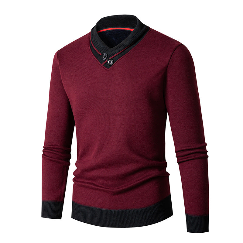 Herren Pullover mit modernem Schalkragen und Knopfdetails Heidi-Mode