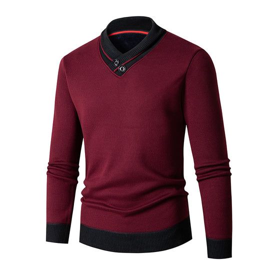 Herren Pullover mit modernem Schalkragen und Knopfdetails Heidi-Mode
