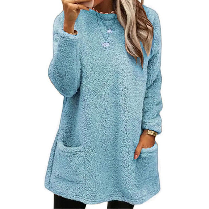 Damen Kuscheliger Fleece-Pullover mit weitem Schnitt und praktischen Taschen Heidi-Mode