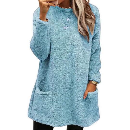 Damen Kuscheliger Fleece-Pullover mit weitem Schnitt und praktischen Taschen Heidi-Mode