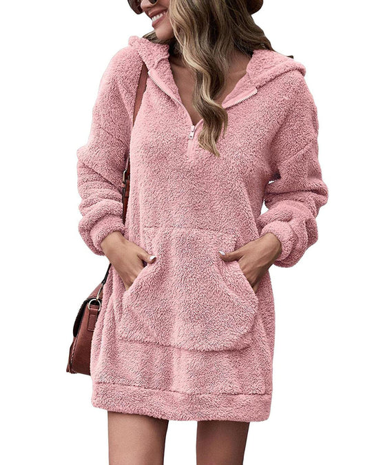 Damen Kapuzenkleid aus Kuschelfleece Heidi-Mode