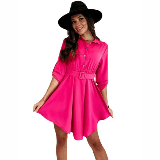 Damen Knielanges Hemdblusenkleid mit Taillengürtel und eleganten Details Heidi-Mode