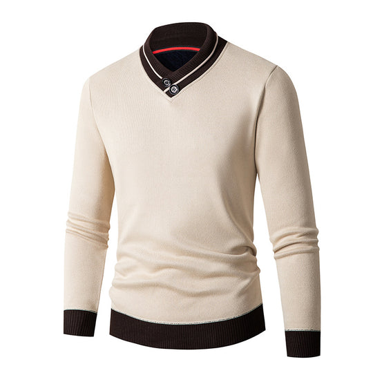 Herren Pullover mit modernem Schalkragen und Knopfdetails Heidi-Mode
