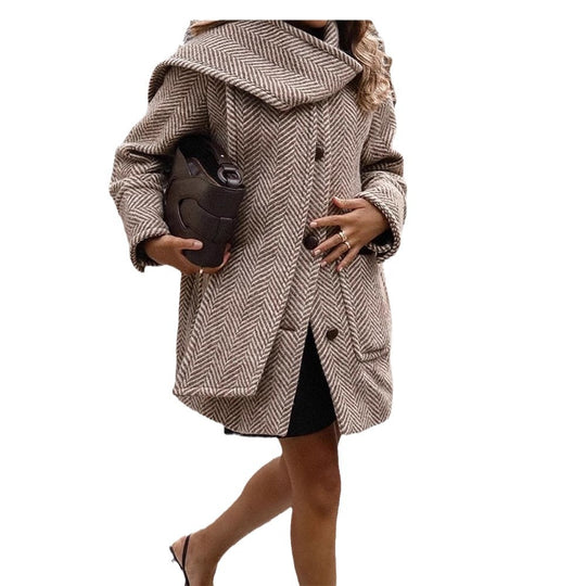 Damen modische Wolljacke mit Chevron-Muster und kuscheligem Schnitt Heidi-Mode
